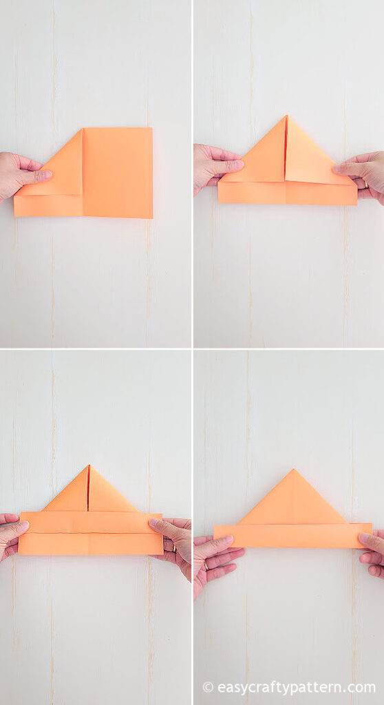 Orange paper folding into triangle
