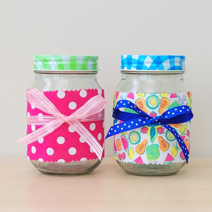 Mason jars fabric and ribbon.