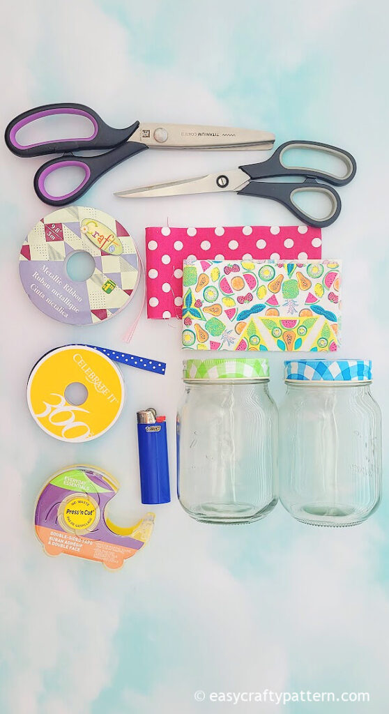 Supply to cover mason jars with fabric.