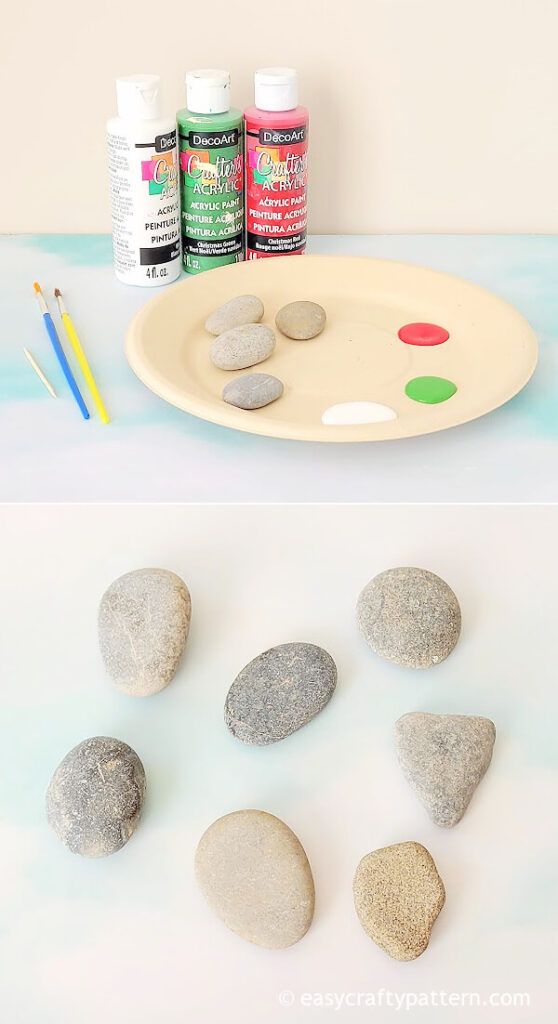 Paint and oval rocks.