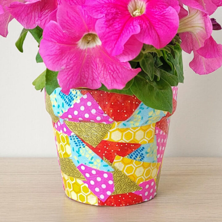 Decoupage fabric flower pot.