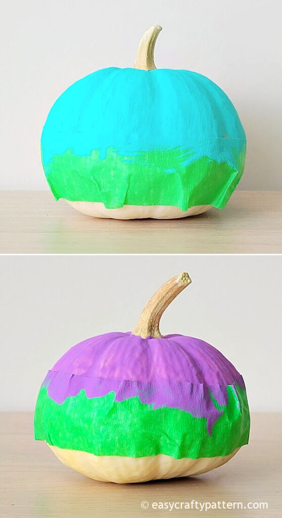 Blue and purple painted pumpkin.