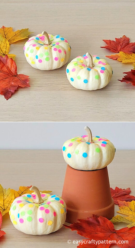Decorated mini pumpkins.