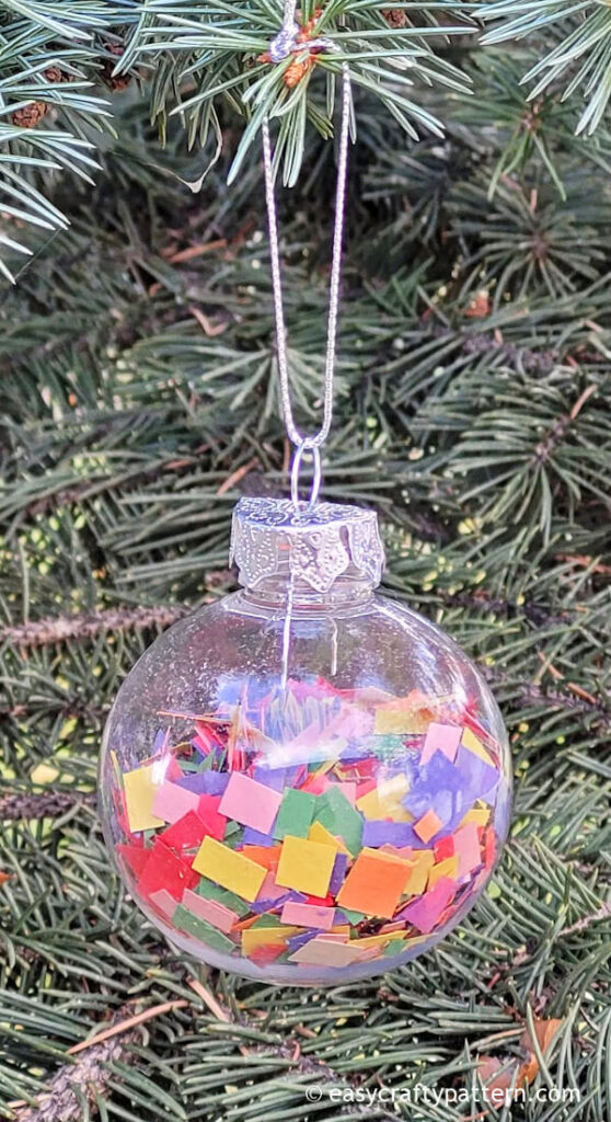 Paper confetti with clear ornament.