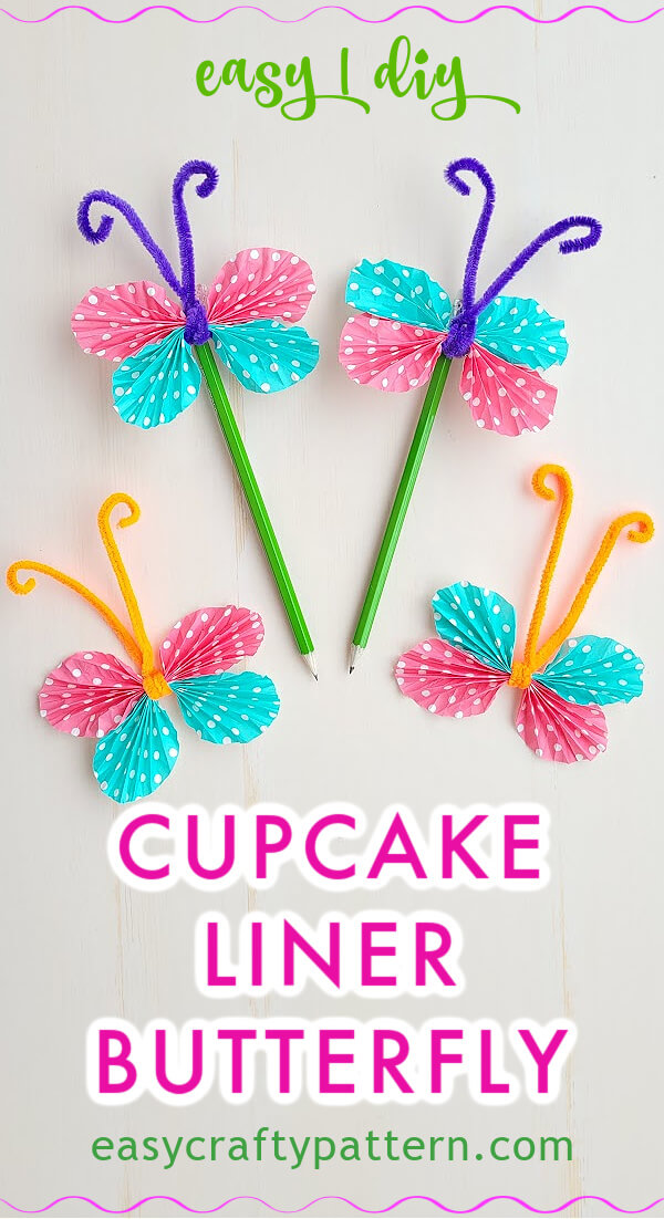 Cupcake Liner Butterfly Pencil Topper | Easy Crafty Pattern