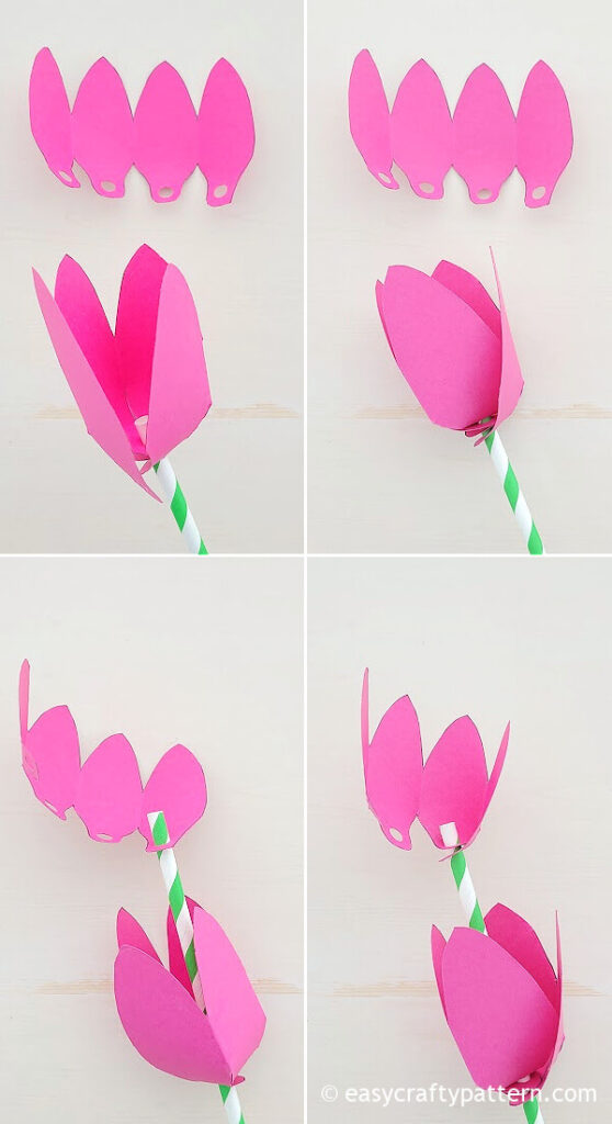 Attaching paper flower to the straw.