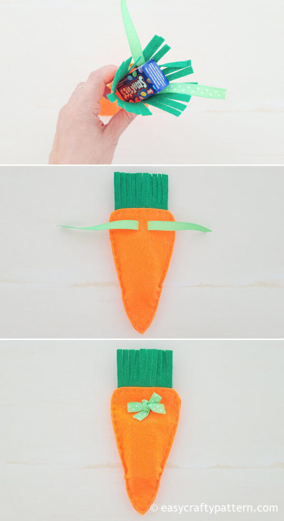 Bow knot on the carrot bag.