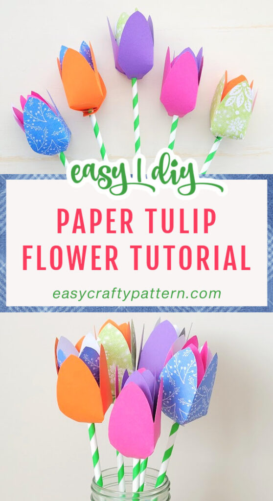 Colorful paper tulip bouquet with paper stem.