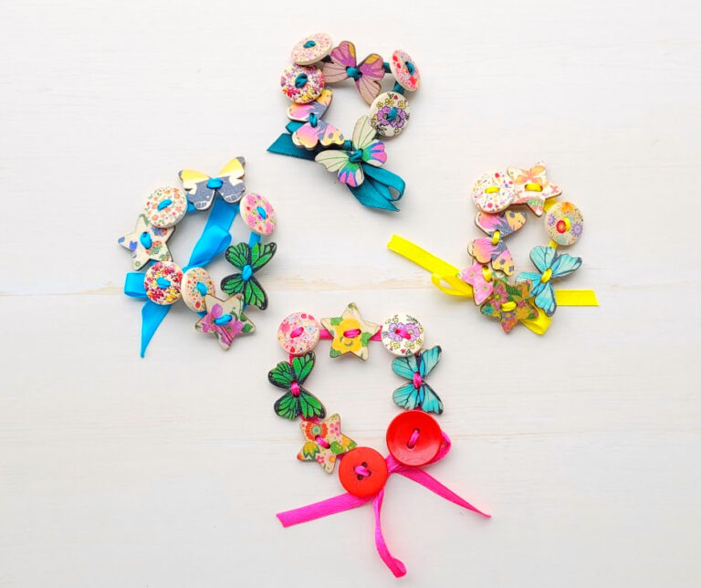 Colorful ribbon and button bracelet.