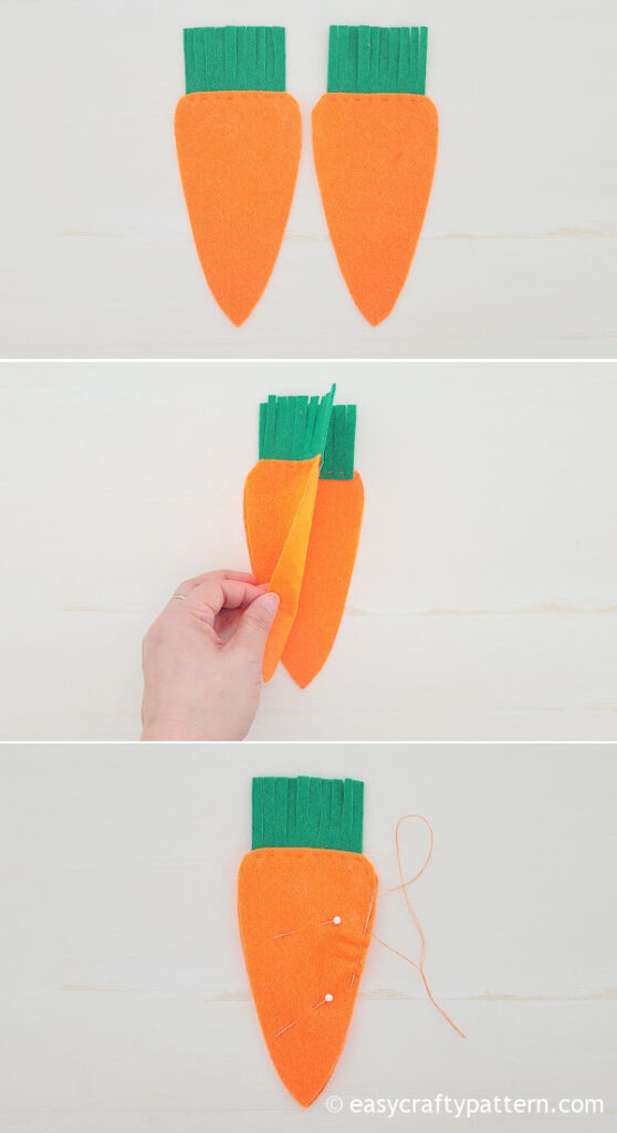 Sewing felt carrot.