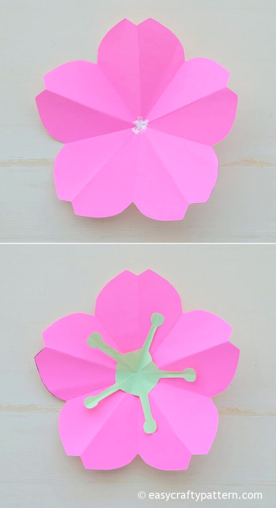 Glue the paper stamen to the flower.