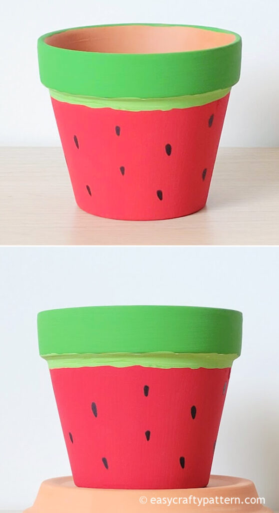 Clay pot painted watermelon with acrylic.