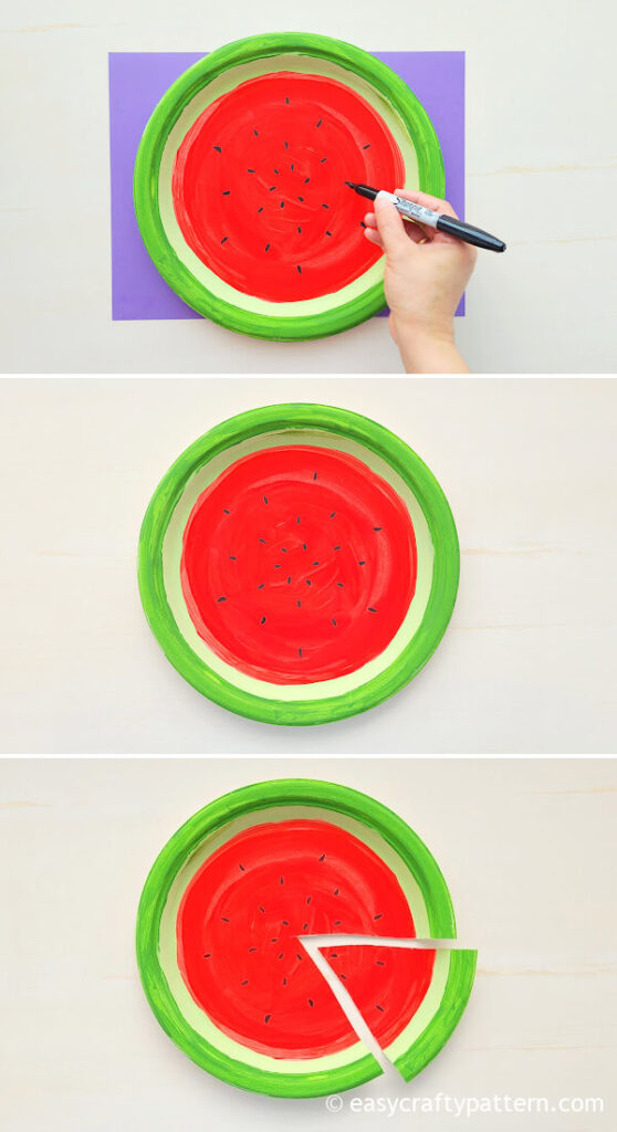 Drawing watermelon seed using sharpie.
