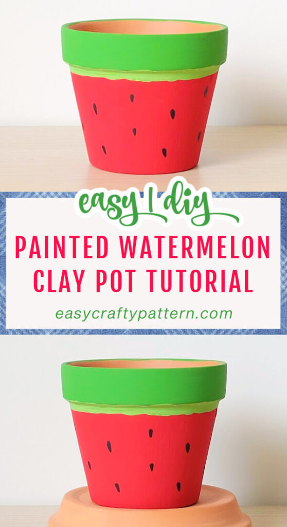 Painted watermelon on the terra cotta pot.