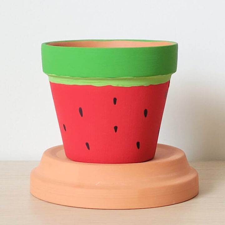Watermelon clay pot flower container.