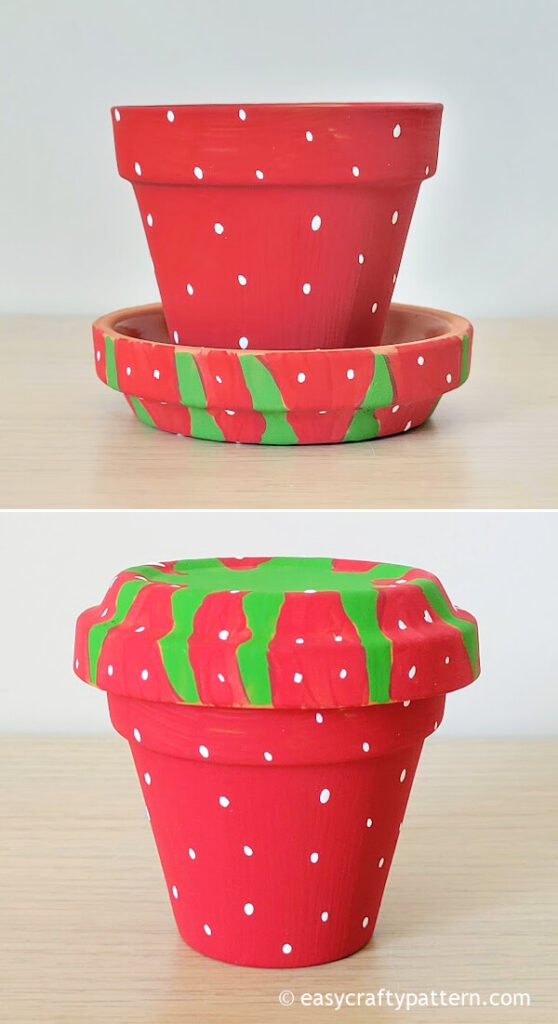 Clay pot and saucer painted strawberry.