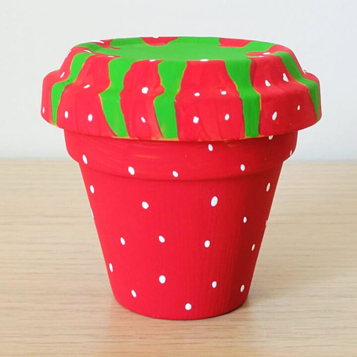 Red Strawberry Painted Clay Pot.