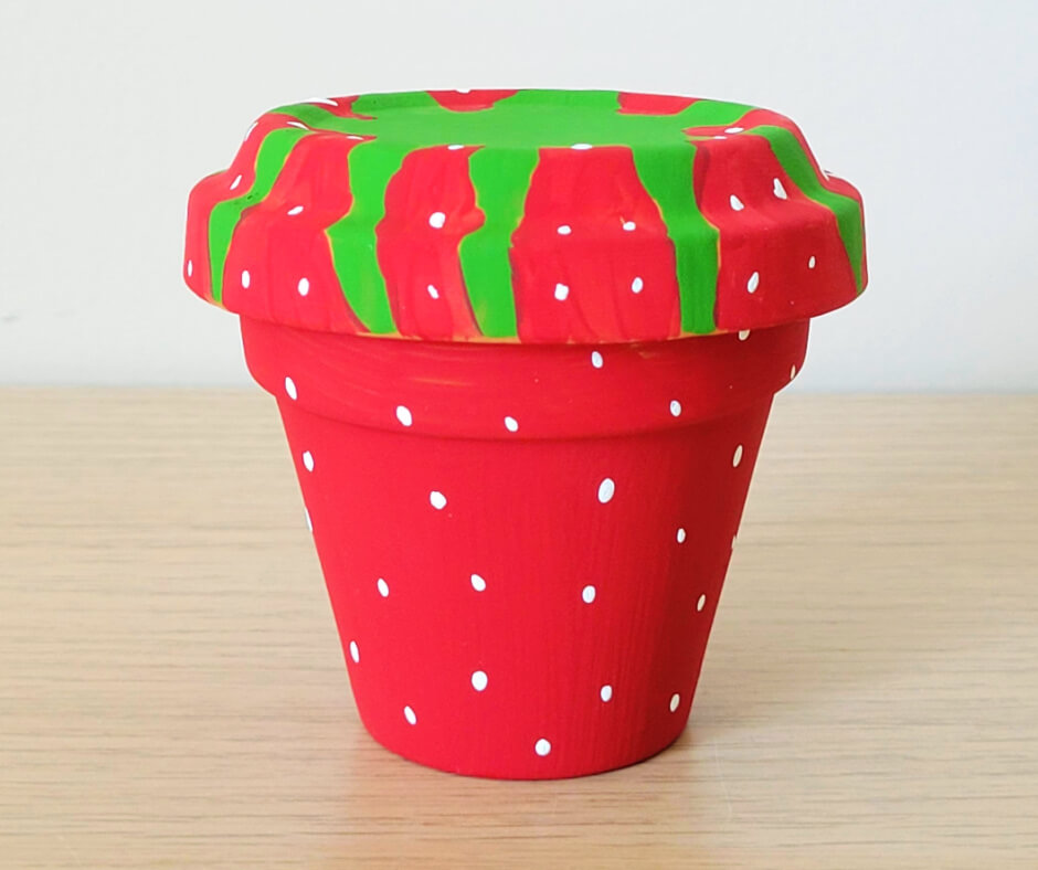 Red Strawberry Painted Clay Pot.