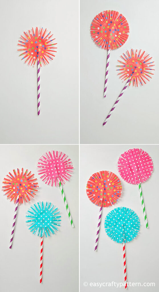 Blue and pink paper fireworks.