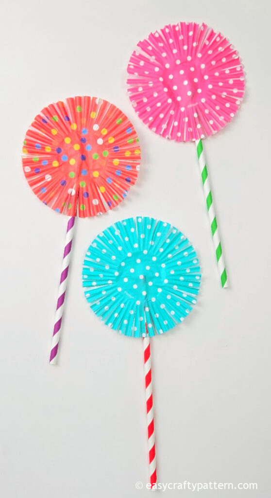 Three paper fireworks crafts.